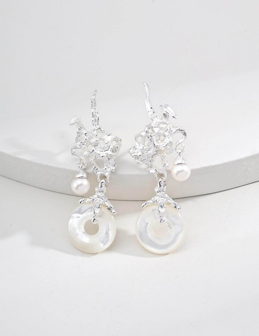 Elys Pearl Echo – 925 Silver Vintage Mother-of-Pearl Drop Earrings