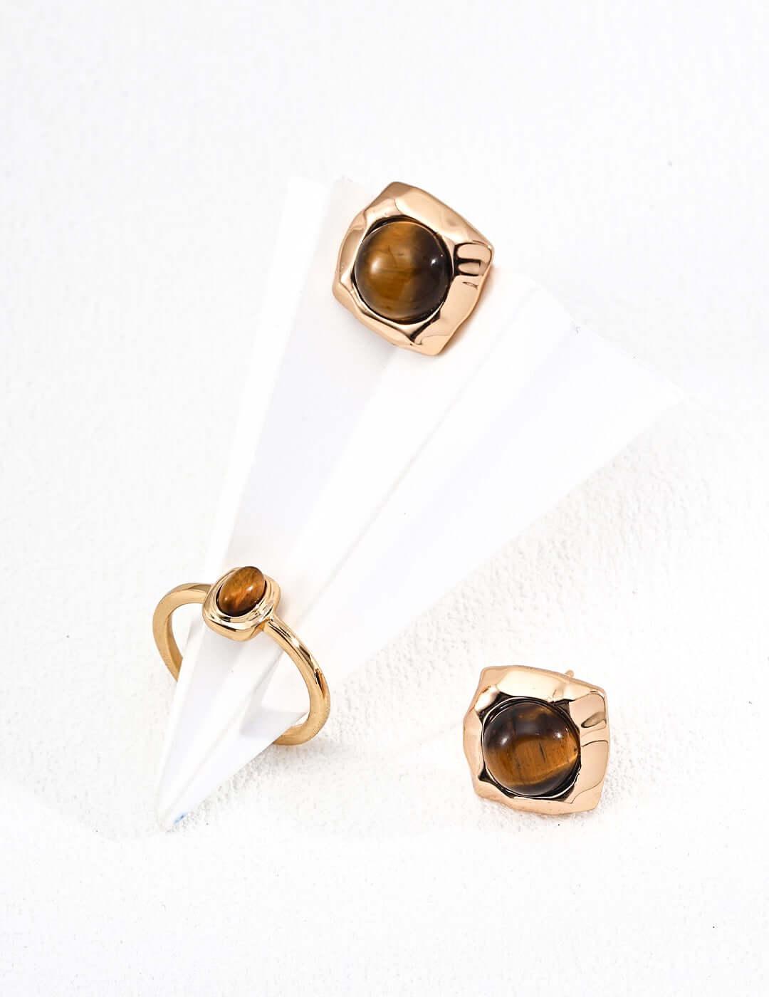 Elys Minimalist Earrings - S925 Silver with Natural Tiger Eye