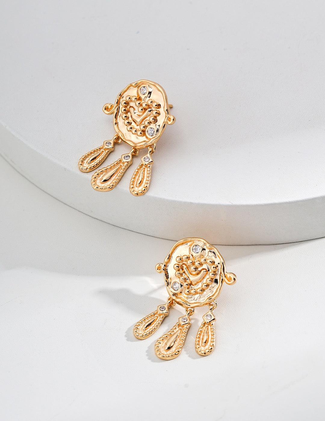 Elys Vintage Spark Earrings – 925 Silver Retro Gold Zircon Earrings