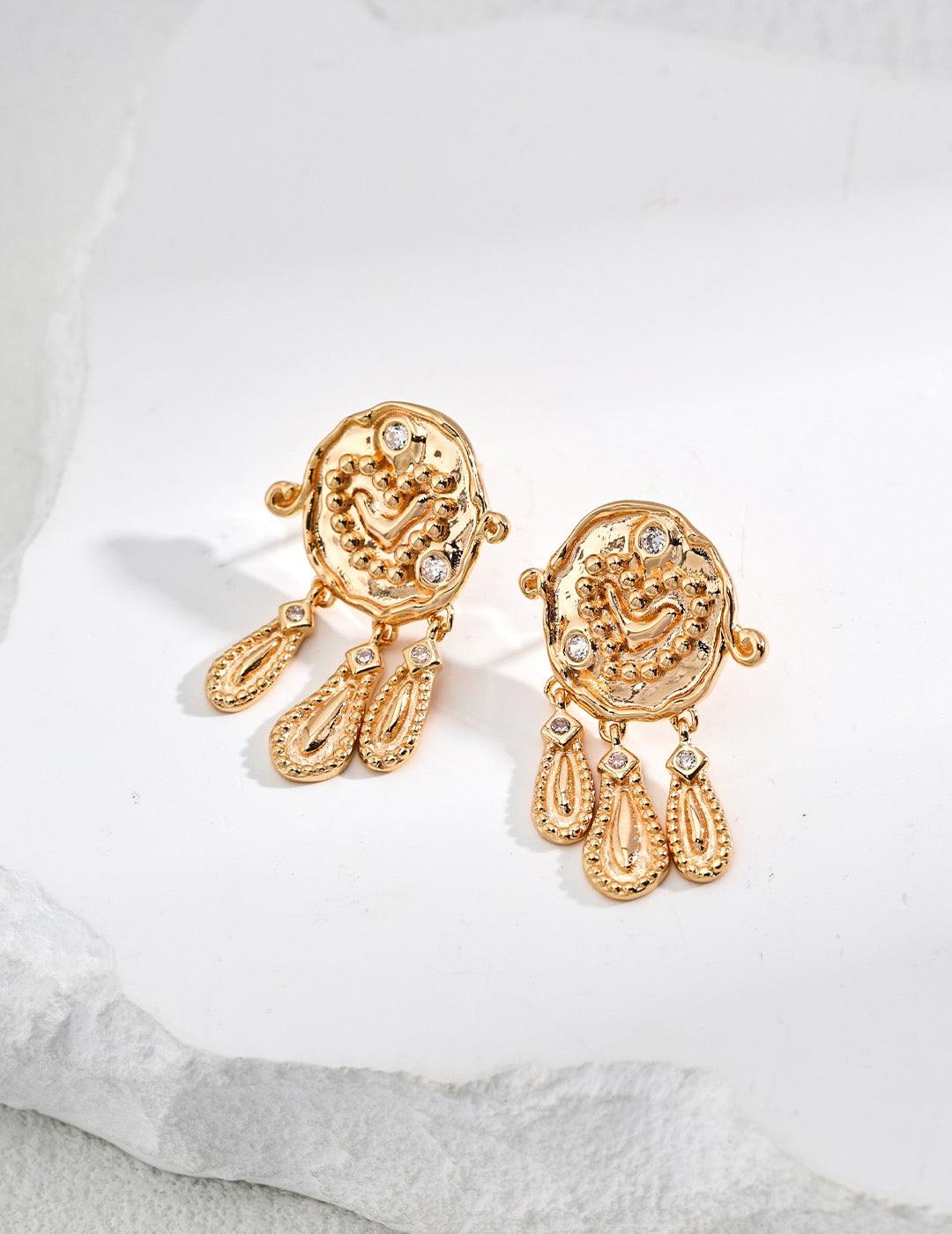 Elys Vintage Spark Earrings – 925 Silver Retro Gold Zircon Earrings