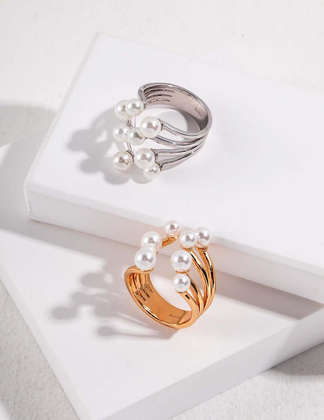 Elys Jewellery Floral Core 925 Sterling Silver Pearl Ring
