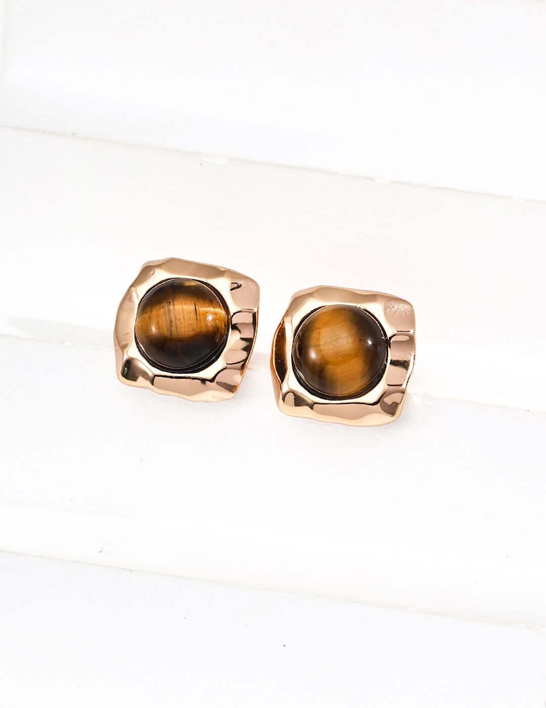 Elys Minimalist Earrings - S925 Silver with Natural Tiger Eye