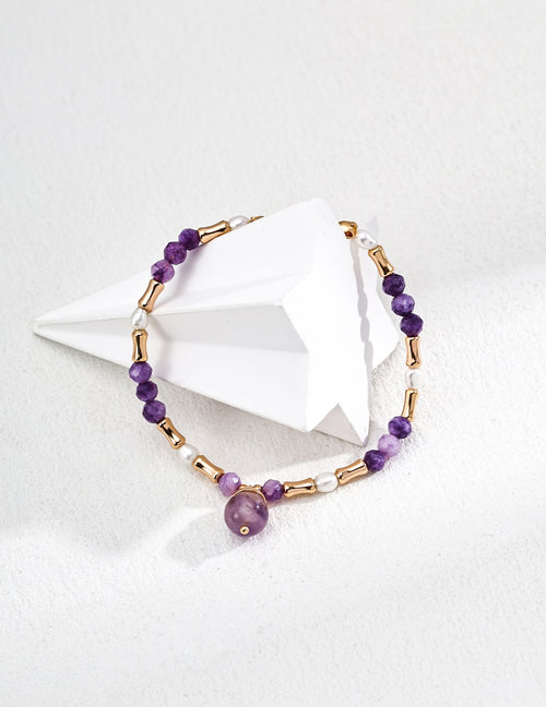 Elys Amethyst Whisper – S925 Silver Natural Pearl & Amethyst Bracelet