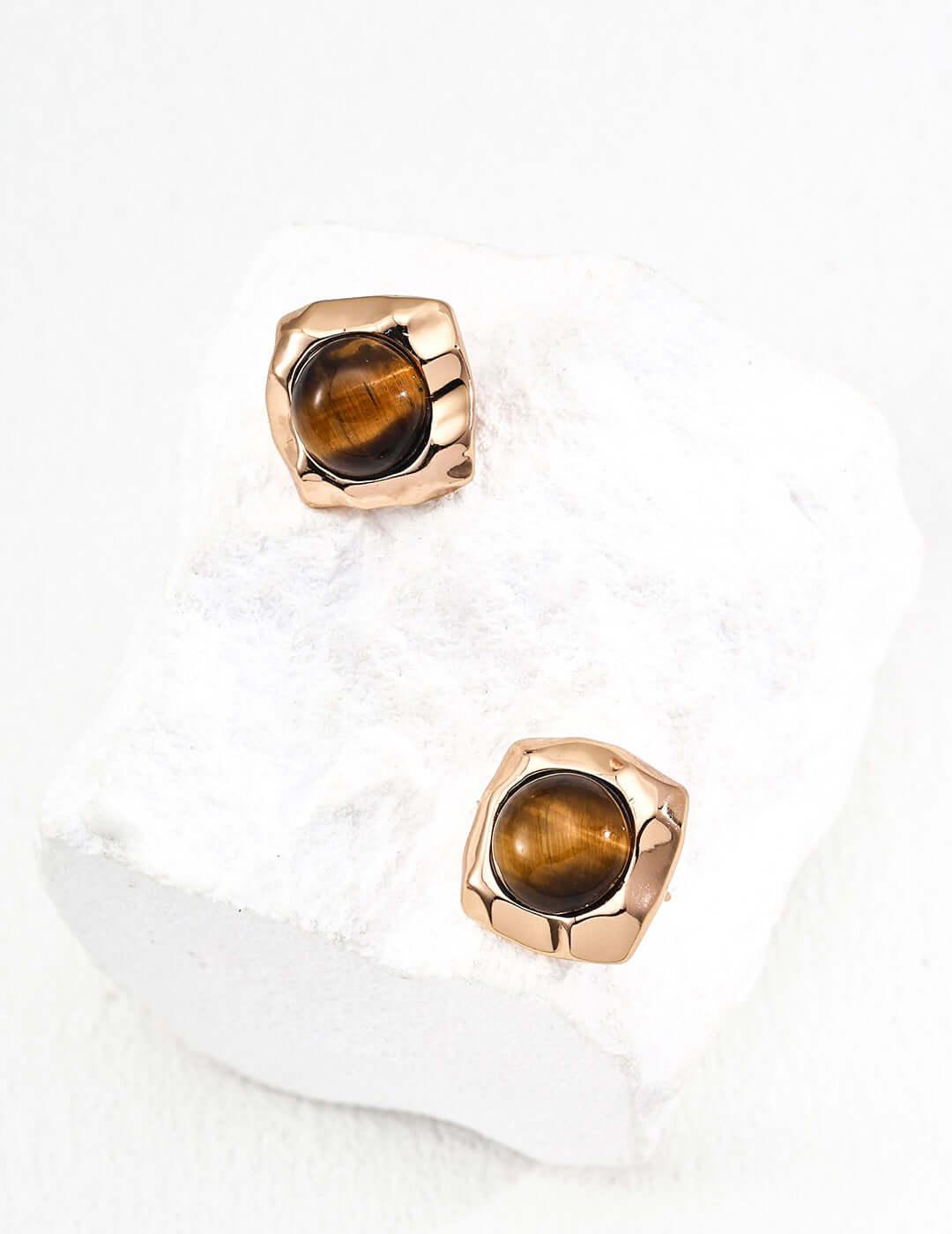 Elys Minimalist Earrings - S925 Silver with Natural Tiger Eye