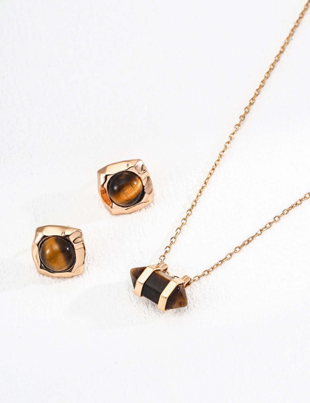 Elys Minimalist Earrings - S925 Silver with Natural Tiger Eye