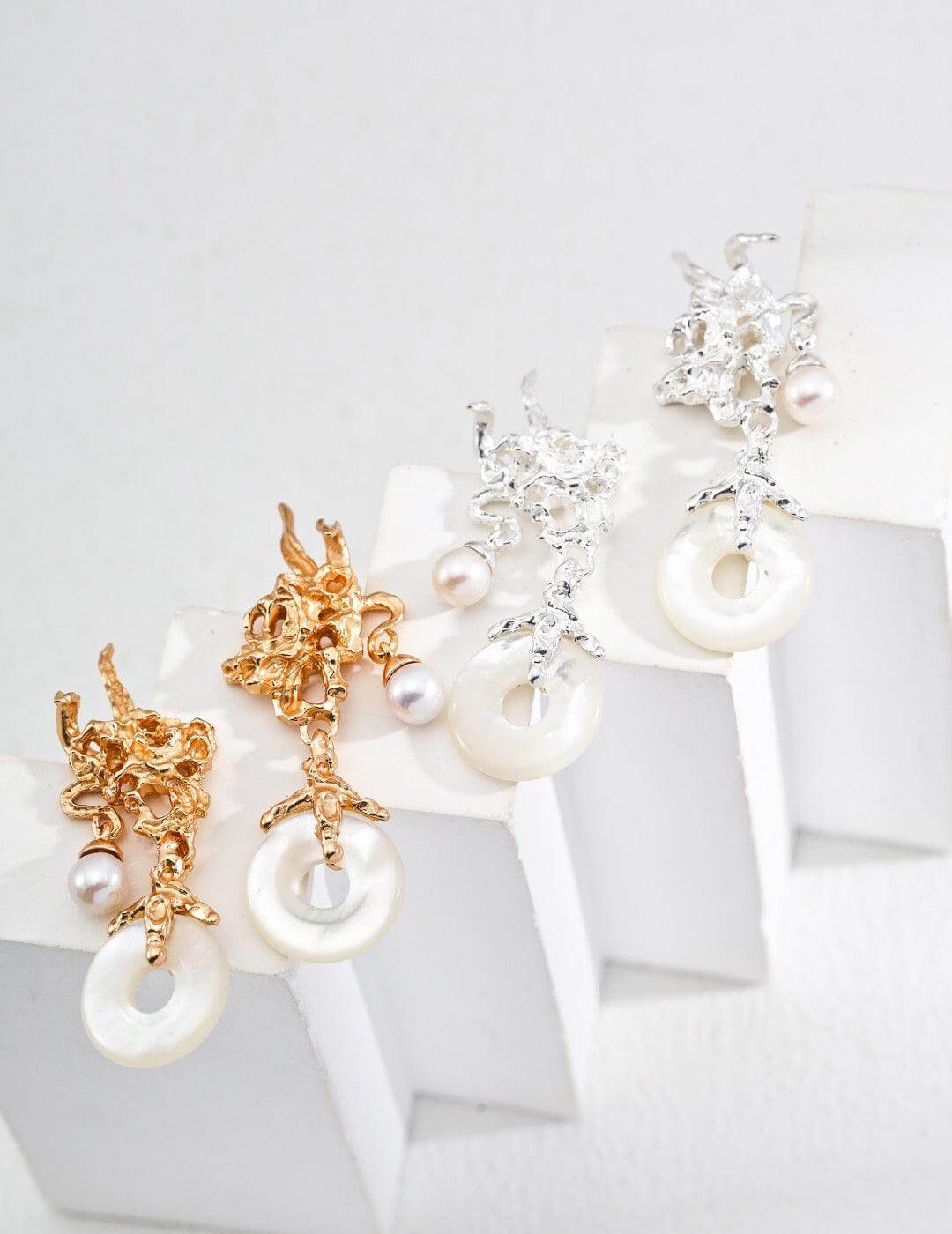 Elys Pearl Echo – 925 Silver Vintage Mother-of-Pearl Drop Earrings