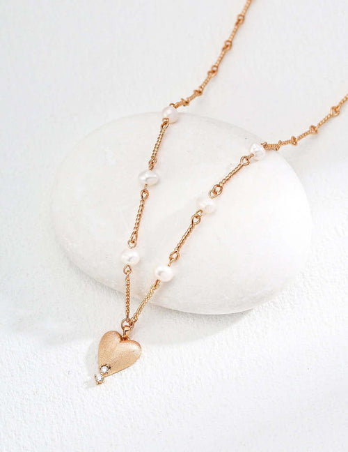 Elys Classic Heart – S925 Silver Minimalist Pearl Matte Pendant Necklace